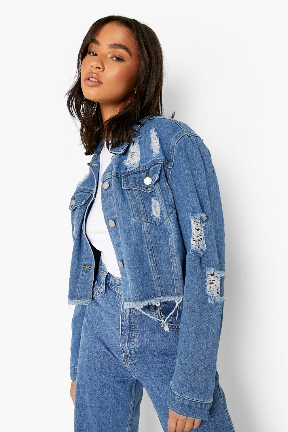 Distressed denim clearance crop jacket